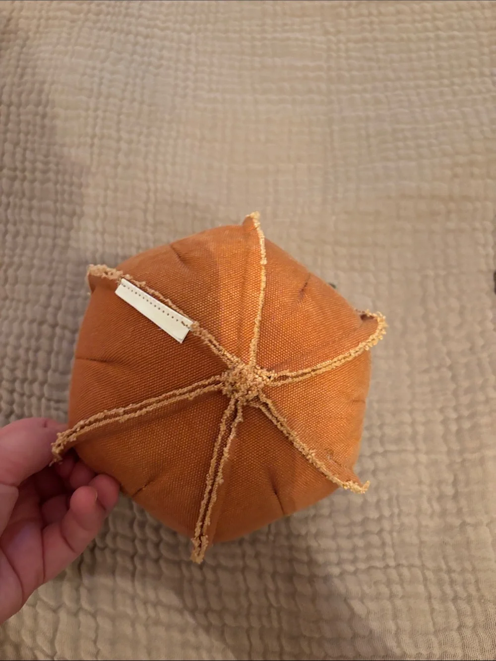 Orange Fabric Pumpkin Accent with Green Leaf and Brown Stem - Home Accents